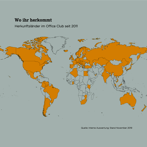 Weltkarte der Office Club-Coworker 2019 Weltkarte der Office Club-Coworker 2019
