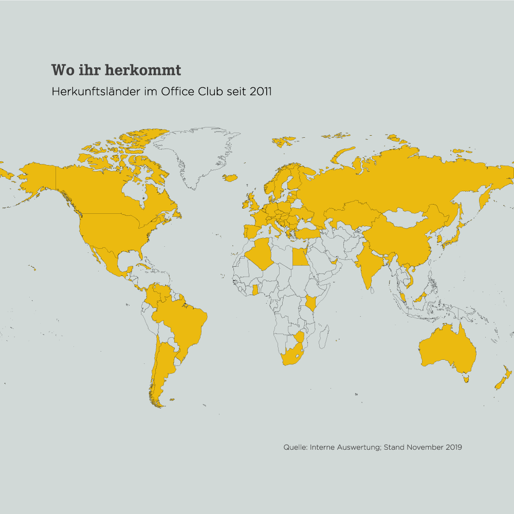 Weltkarte der Office Club-Coworker 2019